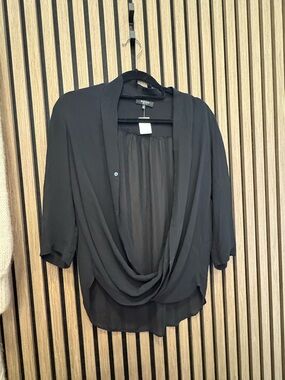 Babaton Black Draped Open-Front silk Blouse